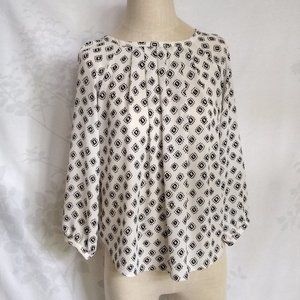 LOFT black white print mixed media boho blouse top XXS